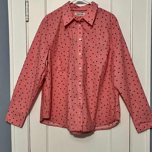 Boden NWT sienna cotton shirt pink polka dot button up size 20 / 22 preppy - Picture 1 of 8